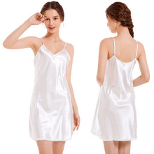 Load image into Gallery viewer, Satin Nightshirts Sexy Nightdress Spaghetti Strap Negligee Nightgown Chemise Slip with Deep V Neck