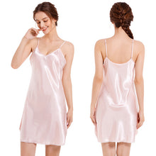 Load image into Gallery viewer, Satin Nightshirts Sexy Nightdress Spaghetti Strap Negligee Nightgown Chemise Slip with Deep V Neck