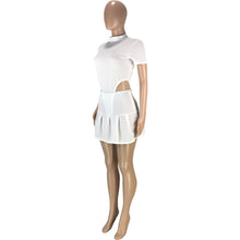 Load image into Gallery viewer, Sexy Fitness Two Piece Dress Sets Women Outfits Short Sleeve One Piece Basic Bodysuits+high Waist Pleated Mini Skirt Tracksuit