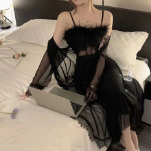 Load image into Gallery viewer, Sexy Pajamas Women'S Feather Suspender Nightdress Ladies Spring And Summer Ice Silk Thin Halter Home Service Can Be Worn Outside