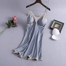 Load image into Gallery viewer, Sexy Suspender Nightdress Women'S Summer Thin Section With Chest Pad Ice Silk Lace Temptation Silk Nightgown Dress Home Service