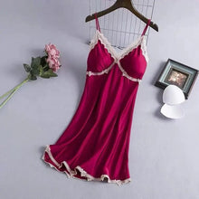 Load image into Gallery viewer, Sexy Suspender Nightdress Women'S Summer Thin Section With Chest Pad Ice Silk Lace Temptation Silk Nightgown Dress Home Service