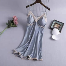 Load image into Gallery viewer, Sexy Suspender Nightdress Women'S Summer Thin Section With Chest Pad Ice Silk Lace Temptation Silk Nightgown Dress Home Service
