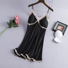 Load image into Gallery viewer, Sexy Suspender Nightdress Women'S Summer Thin Section With Chest Pad Ice Silk Lace Temptation Silk Nightgown Dress Home Service