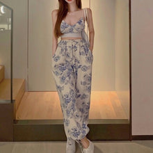 Load image into Gallery viewer, Sexy Y2k floral Two Piece top pant Set Women Korean Casual High Street Summer Suit 2021 elegant Mini Top Long Wide Leg Pants