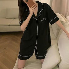 Load image into Gallery viewer, Silk Pajamas Women'S 2 Piece Set Summer Short Sleeve Pant Suits Thin Solid Color Casual Satin Home Dress Clothes For Women