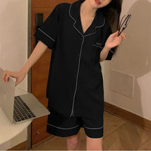 Load image into Gallery viewer, Silk Pajamas Women'S 2 Piece Set Summer Short Sleeve Pant Suits Thin Solid Color Casual Satin Home Dress Clothes For Women