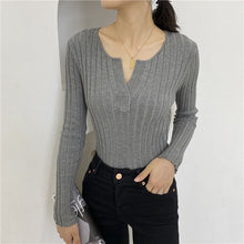 Load image into Gallery viewer, Simple V Neck Slim Fit Sweater Women Korean Style Chic Long Sleeve Knitted Pullovers Women Autumn Winter Bottom Sweaters Women