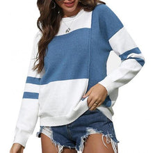 Load image into Gallery viewer, Spring Autumn Tops Women's Sweater Contrast Color Stitching Round Neck Pullover Sweaters O-Neck Loose Striped Knitted Sweater
