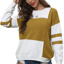 Load image into Gallery viewer, Spring Autumn Tops Women's Sweater Contrast Color Stitching Round Neck Pullover Sweaters O-Neck Loose Striped Knitted Sweater