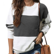 Load image into Gallery viewer, Spring Autumn Tops Women's Sweater Contrast Color Stitching Round Neck Pullover Sweaters O-Neck Loose Striped Knitted Sweater