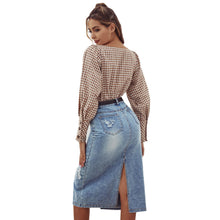 Load image into Gallery viewer, Spring Autumn Women Shirts Retro Check Lantern Sleeve Square Neck Loose Shirt Top Casual All-match Top Blouses