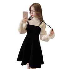 Load image into Gallery viewer, Spring New Elegant Two Piece Dress for Women Women Winter Korean A-Line O-Neck Tops and Black Sundress Streetwear Dress Vestidos