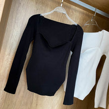 Load image into Gallery viewer, Square Collar Long Sleeve Woman Sweaters Knitted Pullover Women Spring Autumn Sweater Winter Tops For Women Black White Jumper
