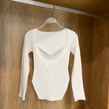 Load image into Gallery viewer, Square Collar Long Sleeve Woman Sweaters Knitted Pullover Women Spring Autumn Sweater Winter Tops For Women Black White Jumper