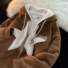 Load image into Gallery viewer, Star Hoodie American Style Retro Jackets Five Pointed Plush Thickened Lamb Wool Coat Women Autumn and Winter Loose Lazy Style