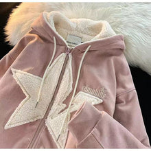 Load image into Gallery viewer, Star Hoodie American Style Retro Jackets Five Pointed Plush Thickened Lamb Wool Coat Women Autumn and Winter Loose Lazy Style