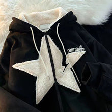 Load image into Gallery viewer, Star Hoodie American Style Retro Jackets Five Pointed Plush Thickened Lamb Wool Coat Women Autumn and Winter Loose Lazy Style