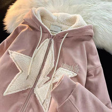 Load image into Gallery viewer, Star Hoodie American Style Retro Jackets Five Pointed Plush Thickened Lamb Wool Coat Women Autumn and Winter Loose Lazy Style