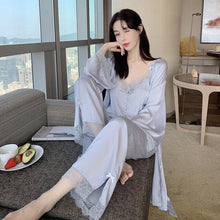 Load image into Gallery viewer, Summer Clothes For Women'S 3 Piece Set Silk Pajamas For Women Lace Suspenders Sexy Plus Size Women Pajamas Satin Home Dress