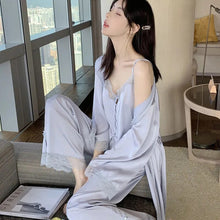 Load image into Gallery viewer, Summer Clothes For Women'S 3 Piece Set Silk Pajamas For Women Lace Suspenders Sexy Plus Size Women Pajamas Satin Home Dress