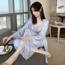 Load image into Gallery viewer, Summer Clothes For Women'S 3 Piece Set Silk Pajamas For Women Lace Suspenders Sexy Plus Size Women Pajamas Satin Home Dress