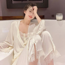 Load image into Gallery viewer, Summer Clothes For Women'S 3 Piece Set Silk Pajamas For Women Lace Suspenders Sexy Plus Size Women Pajamas Satin Home Dress