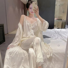 Load image into Gallery viewer, Summer Clothes For Women'S 3 Piece Set Silk Pajamas For Women Lace Suspenders Sexy Plus Size Women Pajamas Satin Home Dress