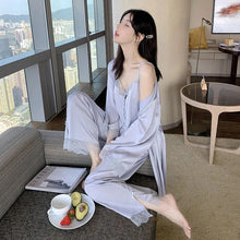 Load image into Gallery viewer, Summer Clothes For Women'S 3 Piece Set Silk Pajamas For Women Lace Suspenders Sexy Plus Size Women Pajamas Satin Home Dress