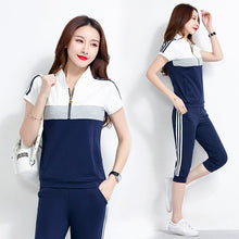 Load image into Gallery viewer, Summer Clothing Two Piece Set Tracksuit Women Zipper Stand Collar Top + Capri Pants Jogging Suit Sportswear Women's Sets Outfits