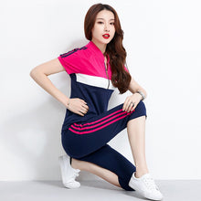 Load image into Gallery viewer, Summer Clothing Two Piece Set Tracksuit Women Zipper Stand Collar Top + Capri Pants Jogging Suit Sportswear Women's Sets Outfits