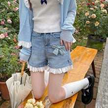 Load image into Gallery viewer, Summer Japanese Kawaii Denim Pants Women Bowknot Lace Sweet Cute Wide Leg Pants High-waisted College Style Korean Clothing 2021
