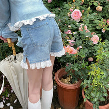 Load image into Gallery viewer, Summer Japanese Kawaii Denim Pants Women Bowknot Lace Sweet Cute Wide Leg Pants High-waisted College Style Korean Clothing 2021