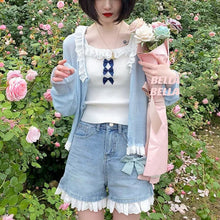 Load image into Gallery viewer, Summer Japanese Kawaii Denim Pants Women Bowknot Lace Sweet Cute Wide Leg Pants High-waisted College Style Korean Clothing 2021