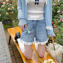 Load image into Gallery viewer, Summer Japanese Kawaii Denim Pants Women Bowknot Lace Sweet Cute Wide Leg Pants High-waisted College Style Korean Clothing 2021
