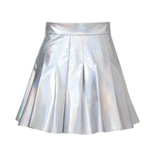 Load image into Gallery viewer, Summer Sexy Shiny Glossy High Waist Mini PU Leather Skirt Bottoms Club Party Dance Shiny Holographic Metallic Pleated Skirts