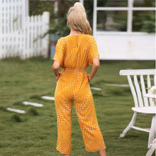 Load image into Gallery viewer, Summer Sexy V-neck Rompers Women Jumpsuit Polka Dot Print Short Sleeve High Waist Straight Loose Plus Size Streetwear Jumpsuits