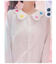 Load image into Gallery viewer, Sweet Cute Heart Tops Long Sleeve 2022 Embroidery Kawaii Blouses Spring Mori Girl Single Breasted Fresh Shirts White Japanese