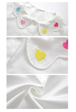 Load image into Gallery viewer, Sweet Cute Heart Tops Long Sleeve 2022 Embroidery Kawaii Blouses Spring Mori Girl Single Breasted Fresh Shirts White Japanese