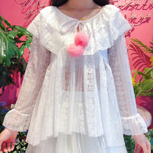 Load image into Gallery viewer, Sweet Hollow Out Tops Long Sleeve Mori Girl 2022 Sweet Peter Pan Collar Shirts for Women Lace Up Kawaii Blouses Fresh Spring