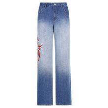Load image into Gallery viewer, Sweetown Gradient E Girl Baggy Mom Jeans Women Vintage Print Wide Leg Denim Trousers 90s Aesthetic Korean Low Waist Cargo Pants