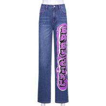 Load image into Gallery viewer, Sweetown Gradient E Girl Baggy Mom Jeans Women Vintage Print Wide Leg Denim Trousers 90s Aesthetic Korean Low Waist Cargo Pants