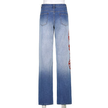 Load image into Gallery viewer, Sweetown Gradient E Girl Baggy Mom Jeans Women Vintage Print Wide Leg Denim Trousers 90s Aesthetic Korean Low Waist Cargo Pants