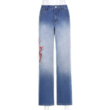 Load image into Gallery viewer, Sweetown Gradient E Girl Baggy Mom Jeans Women Vintage Print Wide Leg Denim Trousers 90s Aesthetic Korean Low Waist Cargo Pants