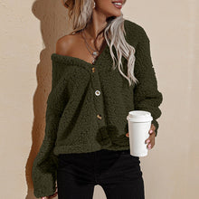 Load image into Gallery viewer, Thick Warm Fake Fleece Jacket For Women Fluffy Jackets Overcoat 2021 Fashion V Neck Button Down Long Sleeve Cardigan Loose Coat