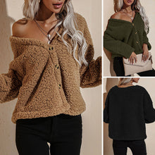 Load image into Gallery viewer, Thick Warm Fake Fleece Jacket For Women Fluffy Jackets Overcoat 2021 Fashion V Neck Button Down Long Sleeve Cardigan Loose Coat