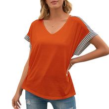 Load image into Gallery viewer, Tshirt Women Fashion Striped Splicing Loose T-shirt Femme Sexy V Neck Dropped Shoulder Short Sleeve Summer Tees Casual Tops