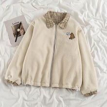 Load image into Gallery viewer, Turn-down Collar New Kawaii Catoon Coats Spring Women 2022 Long Sleeve Soft Warm Bear Cute Jackets Fall Zipper Plaid Tops
