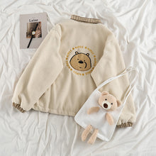Load image into Gallery viewer, Turn-down Collar New Kawaii Catoon Coats Spring Women 2022 Long Sleeve Soft Warm Bear Cute Jackets Fall Zipper Plaid Tops