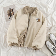 Load image into Gallery viewer, Turn-down Collar New Kawaii Catoon Coats Spring Women 2022 Long Sleeve Soft Warm Bear Cute Jackets Fall Zipper Plaid Tops